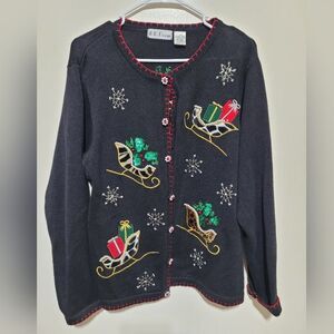 Vintage Black Christmas Sweater with Sleigh‎ Design